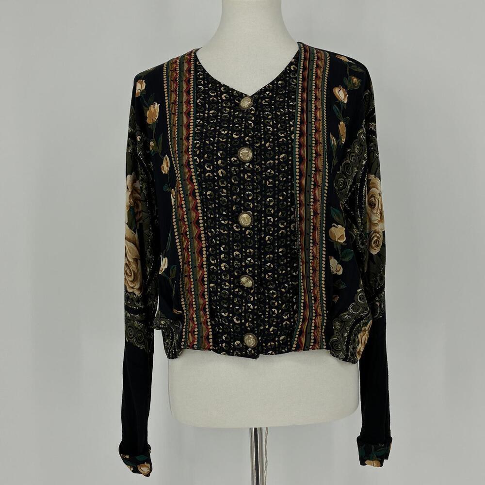 Vintage Romantic Floral Patterned Women's Lightweight Button Up Top Jacket - Picture 9 of 9